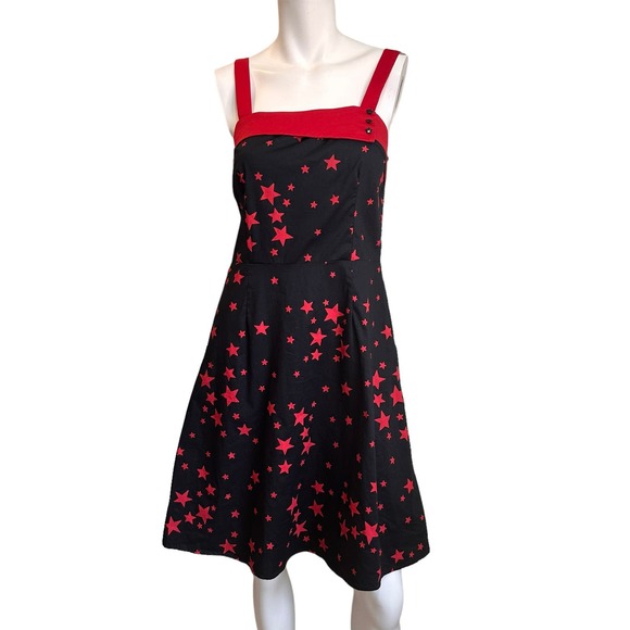Vintage 90's Y2K Morbid Threads Red & Black Goth Star Print Sleeveless Dress M - Picture 9 of 9